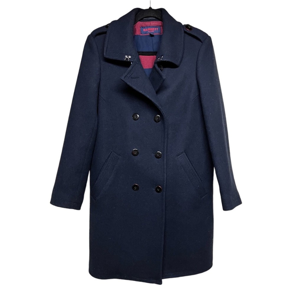 HAMNETT LONDON LONG WOOL‎ PEA COAT NAVY BLUE WOMEN’S SIZE 12